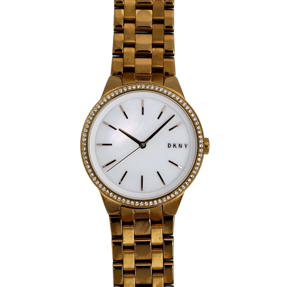 Dnky Ladies Rose Gold Mother of Pearl White Dial Diamond Bezel Quartz Watch 36mm